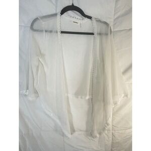 ADORA White Sheer Lace Trim Kimono Cardigan Cover Up S CH